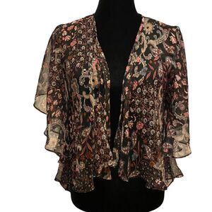 Forever‎ 21 black, floral short sheer kimono